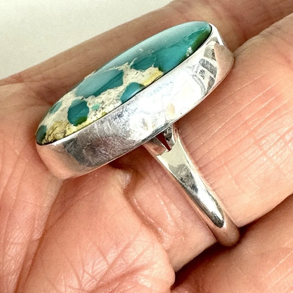 Navajo Sonoran Gold Turquoise Ring Sz 8.5 Signed Alan Lee Sterling Modern Native